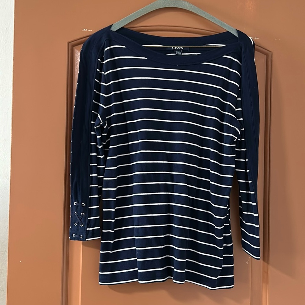 Chaps Classics Top - L blue/white striped 22w 24 L